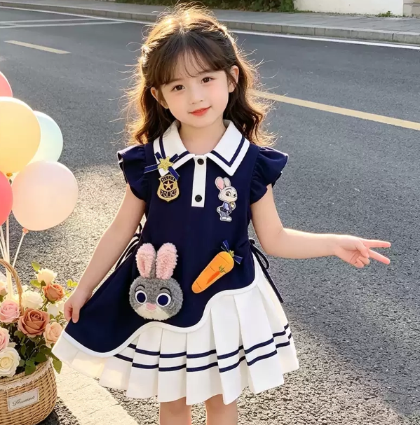 Girls' skirt 2026 new style children's stylish short-sleeved princess dress for little girls, POLO-style dress