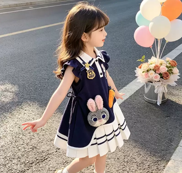 Girls' skirt 2026 new style children's stylish short-sleeved princess dress for little girls, POLO-style dress
