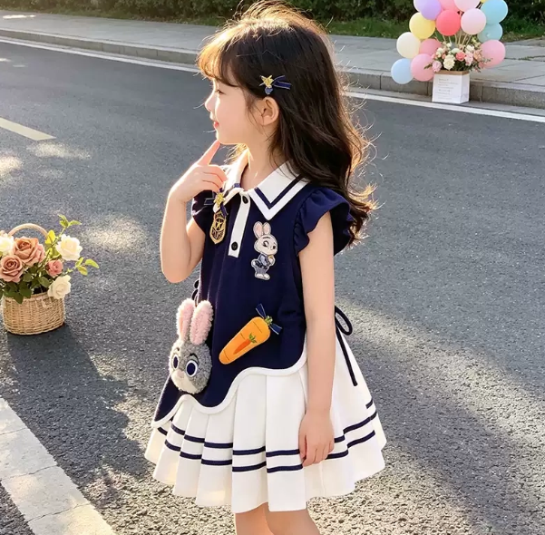 Girls' skirt 2026 new style children's stylish short-sleeved princess dress for little girls, POLO-style dress