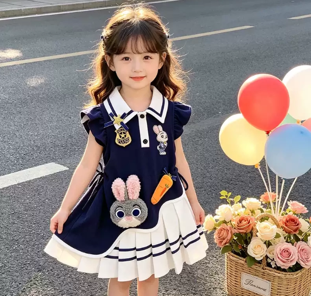 Girls' skirt 2026 new style children's stylish short-sleeved princess dress for little girls, POLO-style dress
